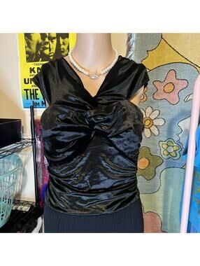 Nordstroms Wayf Black Velvet Ruched Top